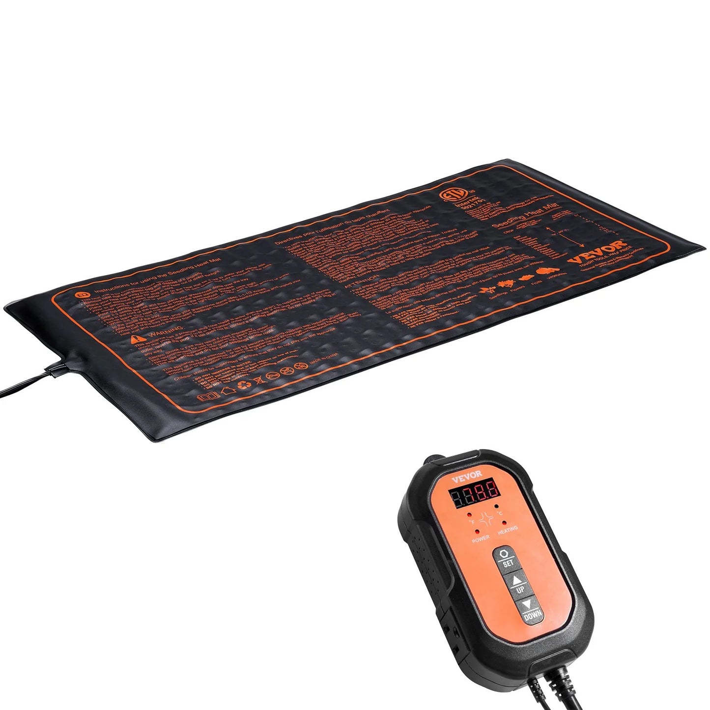 VEVOR 10X 20.75 Seedling Heat Mat W/ Digital Thermostat Combo Set, Met-Listed Heating Pad for Seed Starting, Waterproof Seed Mats for Germination, Indoor Gardening, Hydroponic, Greenhouse, 1 Pack