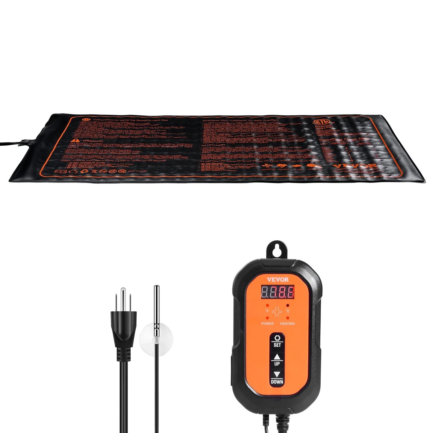 VEVOR 10X 20.75 Seedling Heat Mat W/ Digital Thermostat Combo Set, Met-Listed Heating Pad for Seed Starting, Waterproof Seed Mats for Germination, Indoor Gardening, Hydroponic, Greenhouse, 1 Pack