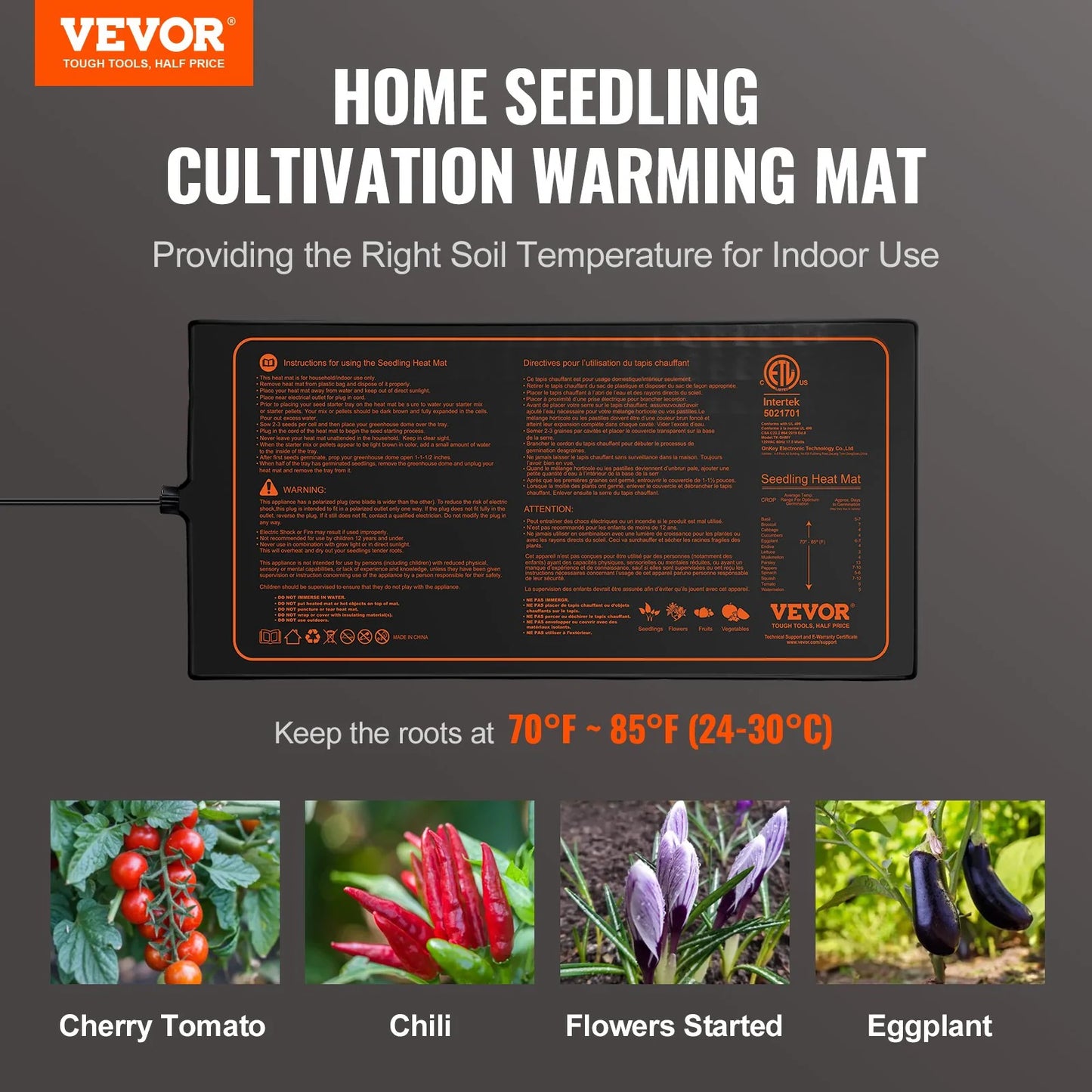 VEVOR 10X 20.75 Seedling Heat Mat W/ Digital Thermostat Combo Set, Met-Listed Heating Pad for Seed Starting, Waterproof Seed Mats for Germination, Indoor Gardening, Hydroponic, Greenhouse, 1 Pack