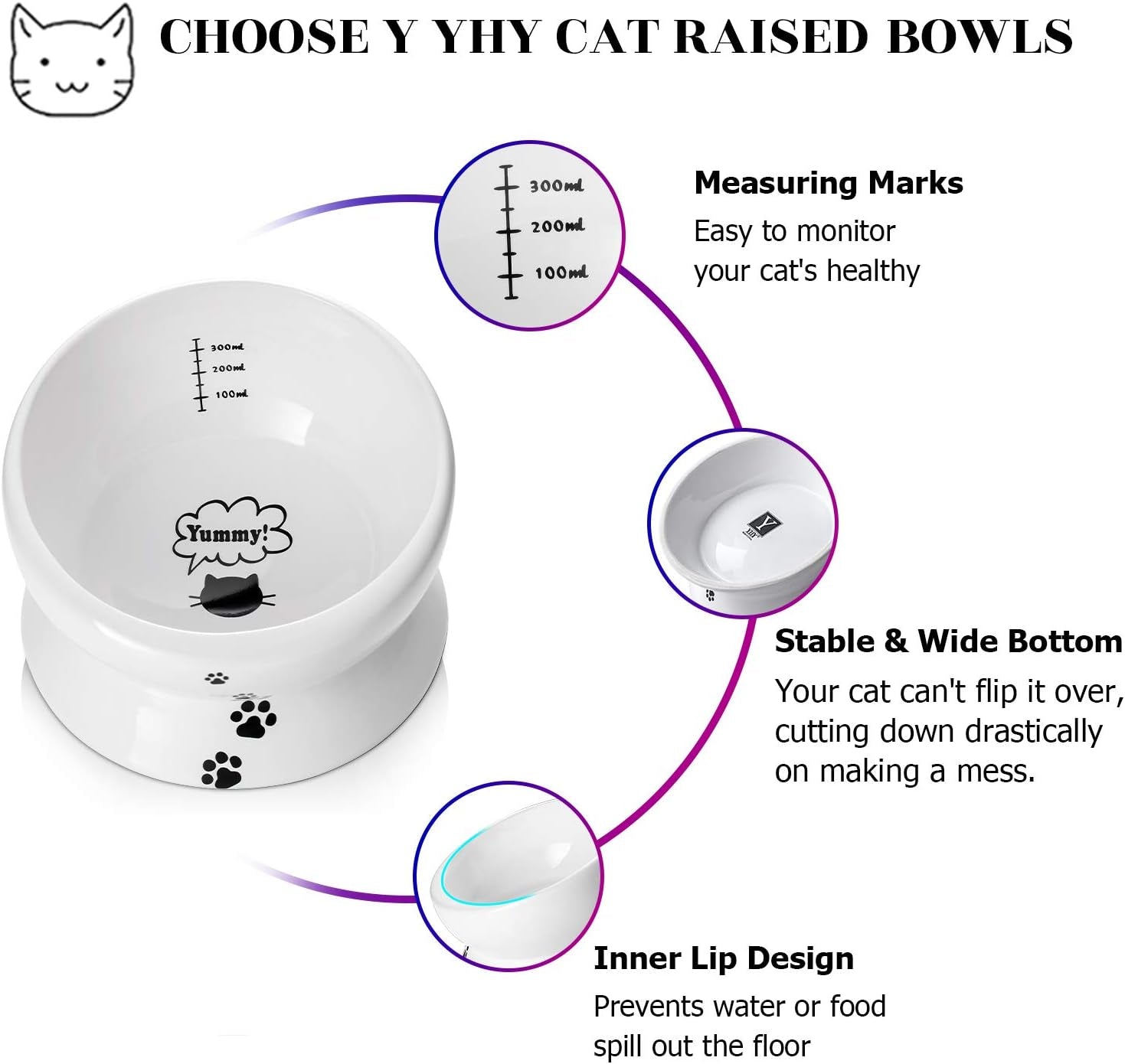 Elevated Cat Food Bowl, Raised Pet Food and Water Bowl for Cat and Small Dog, Tilted Ceramic Water Bowl No Spill,15Oz, Dishwasher Safe