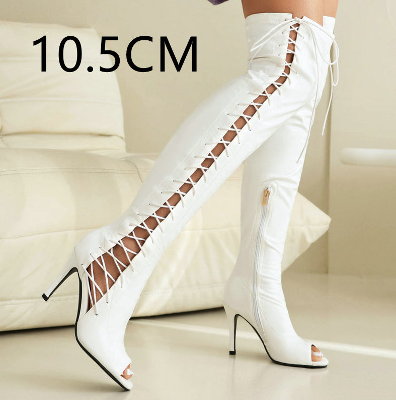 Stretch Thin Patent Leather Female Over-the-knee Boots