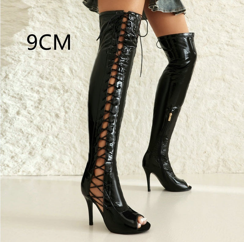 Stretch Thin Patent Leather Female Over-the-knee Boots