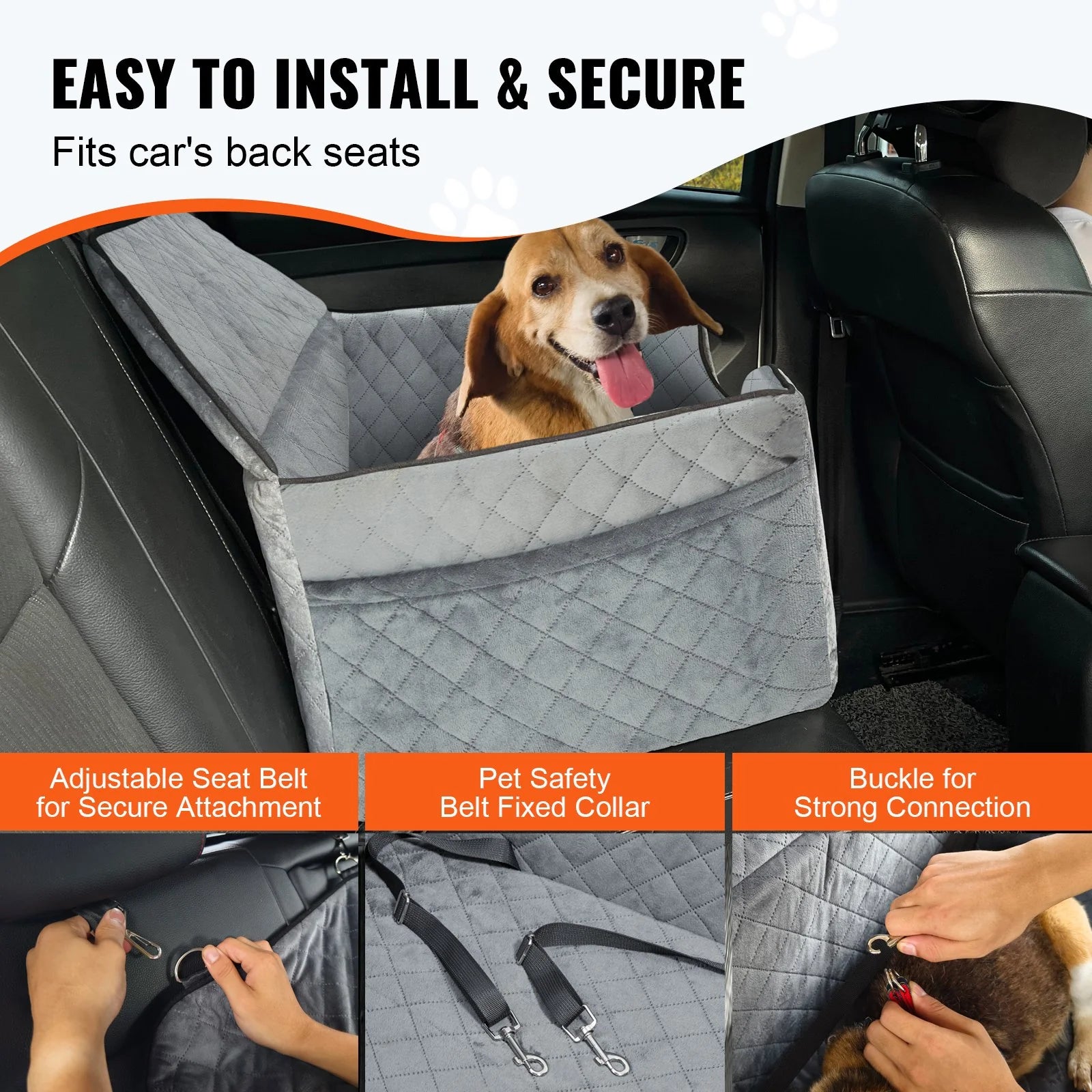 VEVOR Dog Booster Car Seat Pet Car Seat for Medium Large Dog up to 55 Lbs Gray