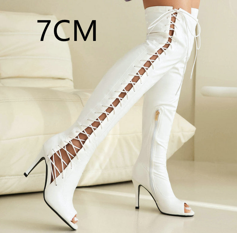 Stretch Thin Patent Leather Female Over-the-knee Boots