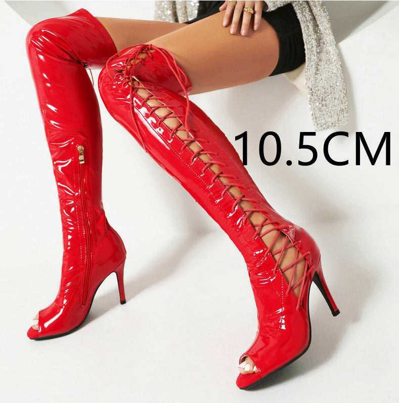 Stretch Thin Patent Leather Female Over-the-knee Boots