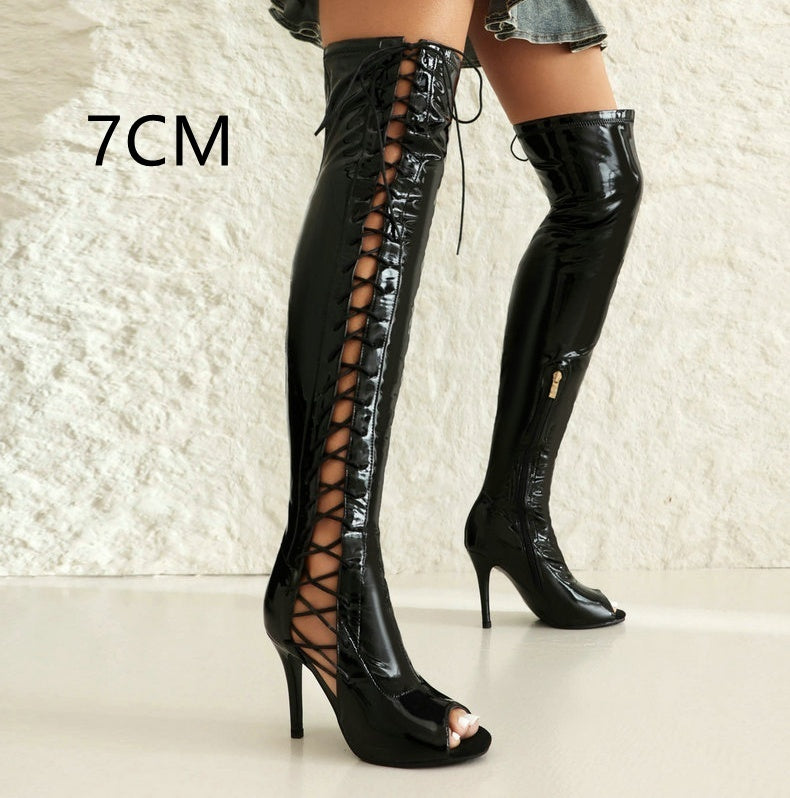 Stretch Thin Patent Leather Female Over-the-knee Boots